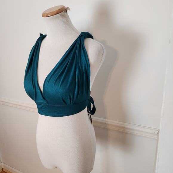 New Culture Shop Crop Top One Size Womens Blue Green Boho Tie Back Hippie Beach - Picture 3 of 9